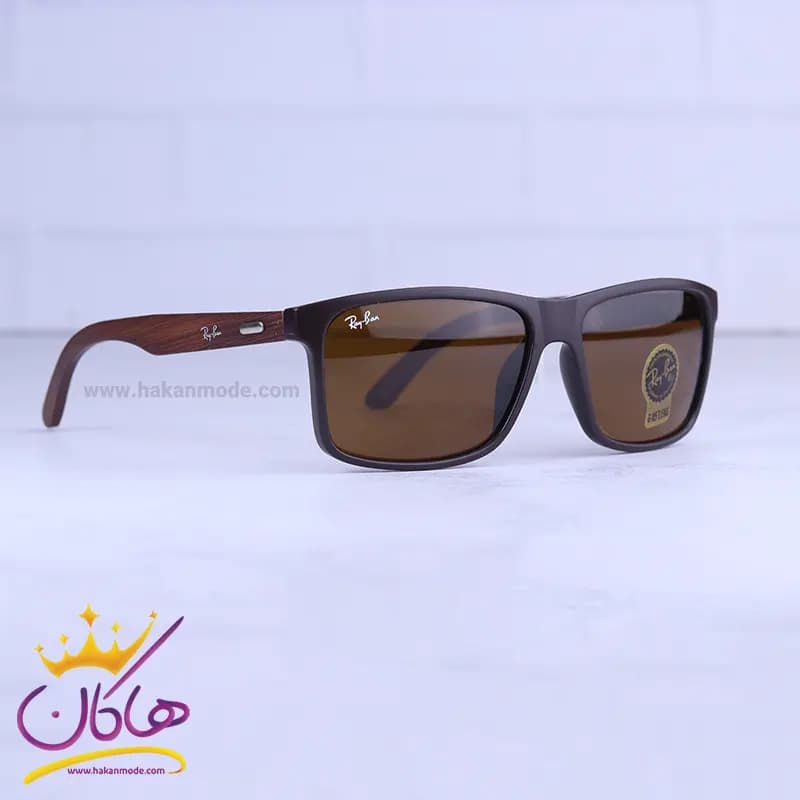 عینک آفتابی مردانه ری بن قهوه ای دسته چوبی RB 8303/4 — تصویر ۴