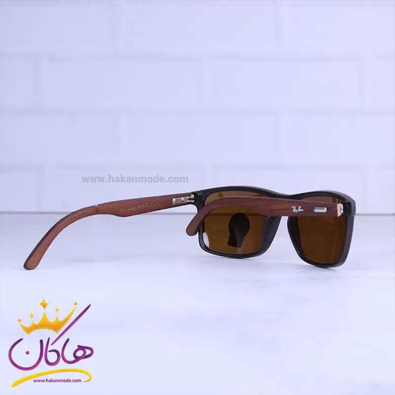عینک آفتابی مردانه ری بن قهوه ای دسته چوبی RB 8303/4 — تصویر ۳