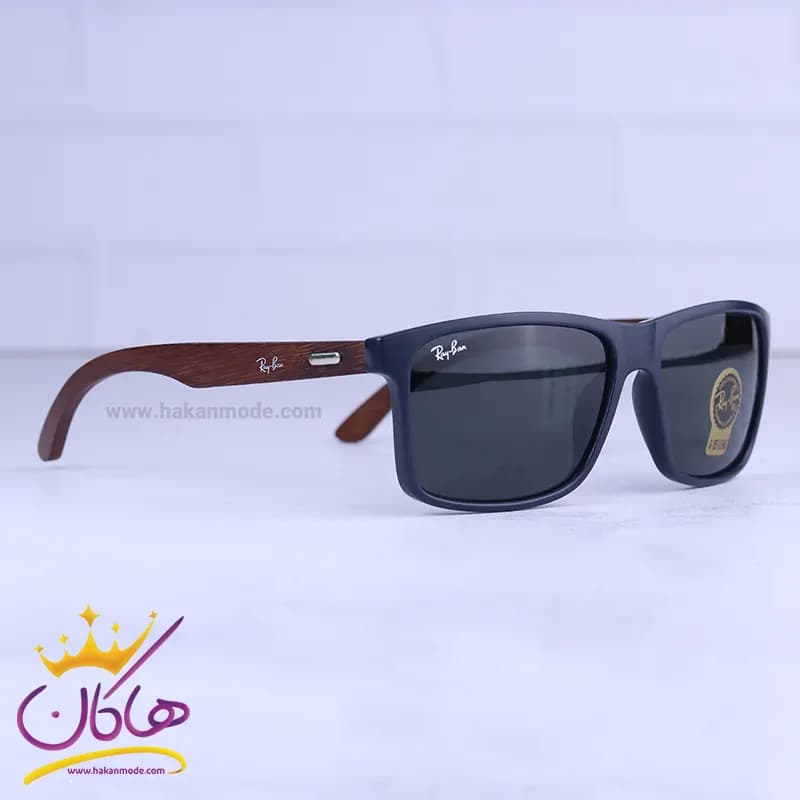 عینک آفتابی مردانه ری بن سرمه ای دسته چوبی RB 8303/3 — تصویر ۴