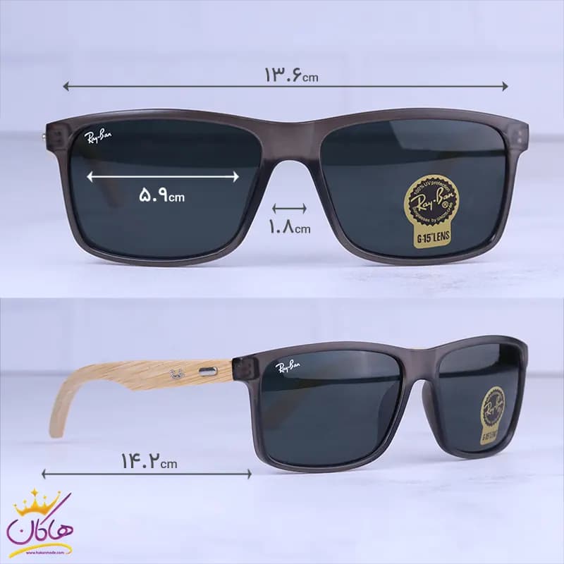 عینک آفتابی مردانه ری بن مشکی دسته چوبی RB 8303/1 — تصویر ۲