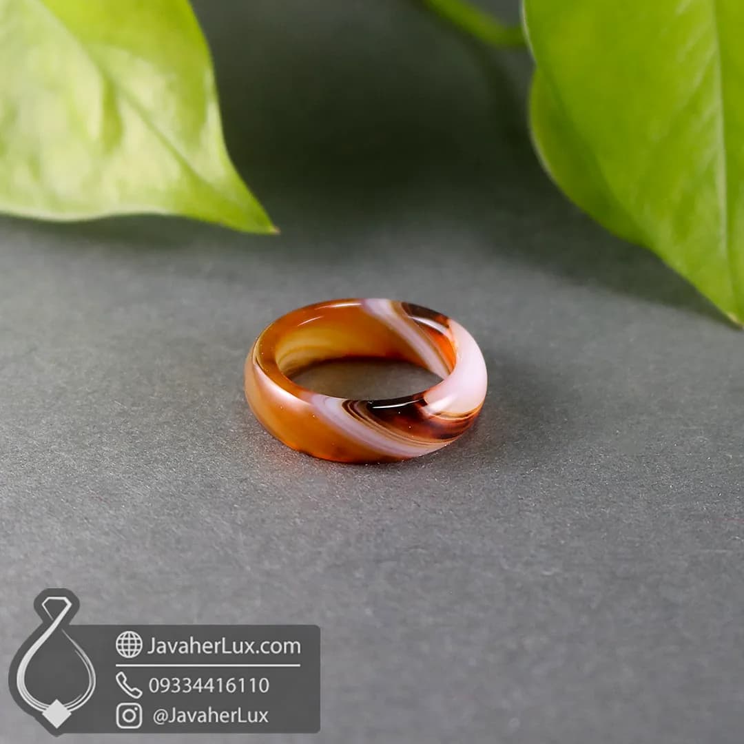حلقه سنگ عقیق سلیمانی سفید نارنجی مدل تباک _ کد 400331