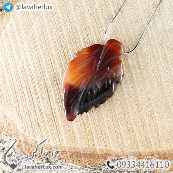 گردنبند سنگ عقیق تراش برگ _ کد : 400322 — تصویر ۳