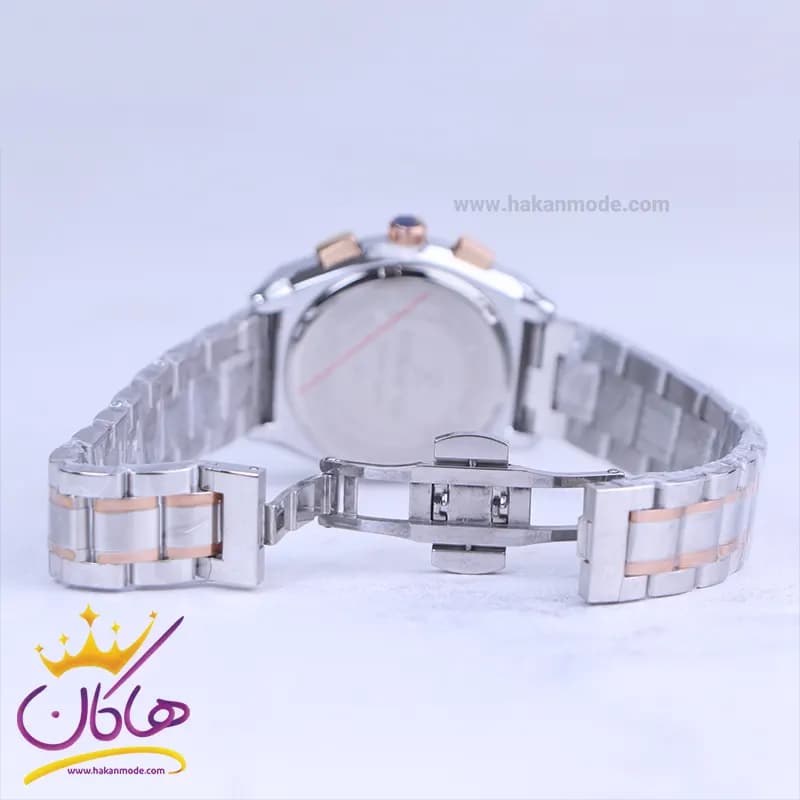 ساعت مچی زنانه رومانسون فلزی نقره ای رزگلد صفحه سبز 972/4 — تصویر ۲