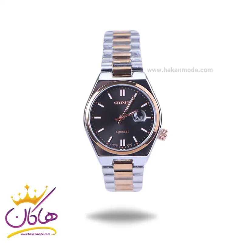 ساعت مچی سیتیزن زنانه فلزی نقره ای رزگلد صفحه مشکی 107334/16