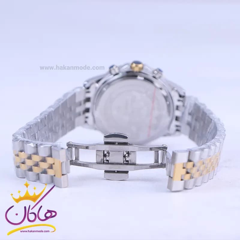 ساعت مچی زنانه رومانسون فلزی نقره ای طلایی صفحه مشکی 9766/6 — تصویر ۲