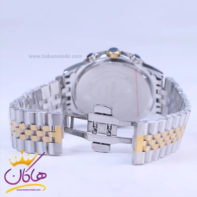 ساعت مچی رومانسون مردانه فلزی نقره ای طلایی صفحه مشکی 9766/5 — تصویر ۲