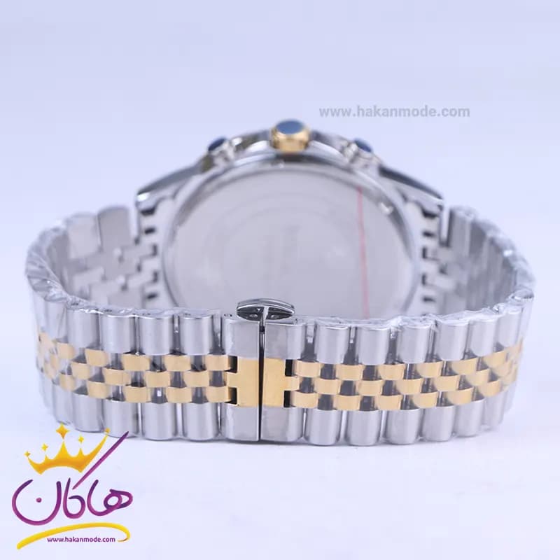 ساعت مچی رومانسون مردانه فلزی نقره ای طلایی صفحه مشکی 9766/5 — تصویر ۳