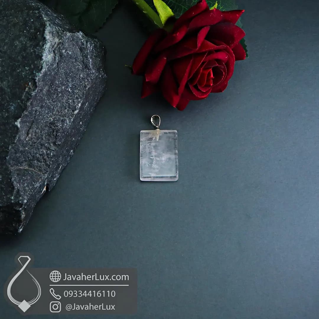 گردنبند سنگ کریستال کوارتز اصل و طبیعی تراش مستطیل _ کد : 400282 — تصویر ۳