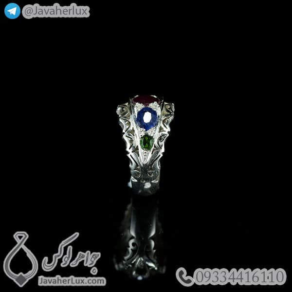 انگشتر نقره مردانه چند جواهر مدل برزهم _ کد : 100427 — تصویر ۲