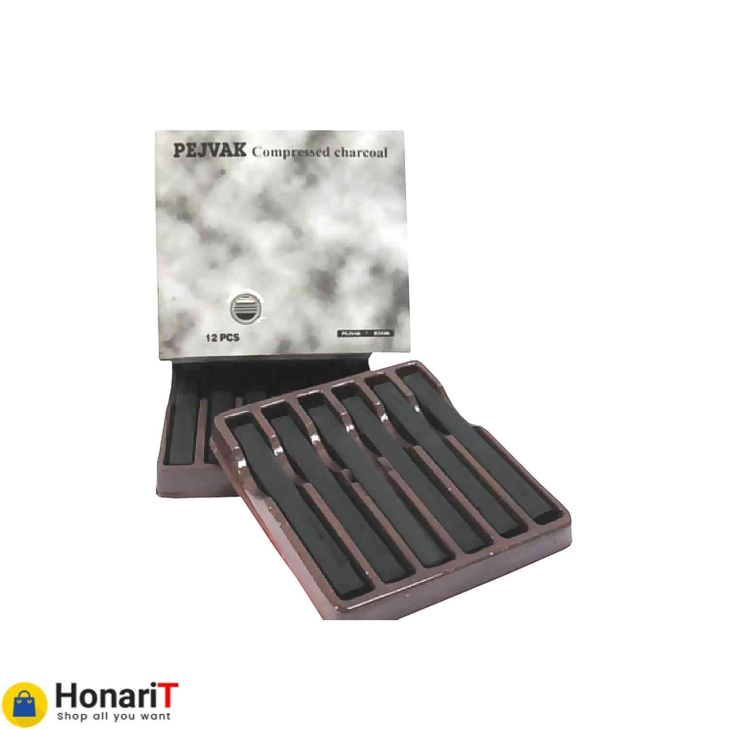 زغال طراحی پژواک مدل compressed charcoal مشکی رنگ بسته 12 عددی