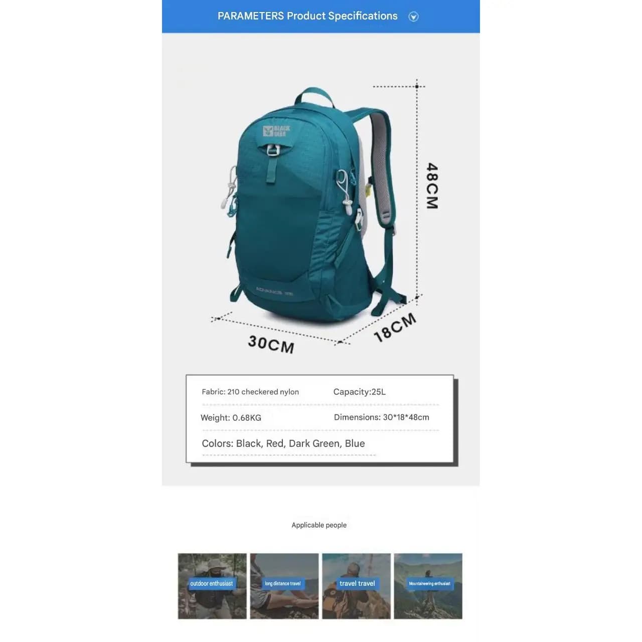 کوله پشتی بلک دیر 25 لیتر مدل 8824 | Black Deer 8824 — تصویر ۲