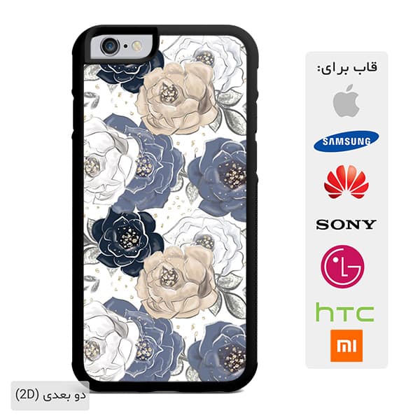 قاب گوشی گل دار با طرح گل‌های رز درشت سفید، خاکستری و کرمی case10528 — تصویر ۳
