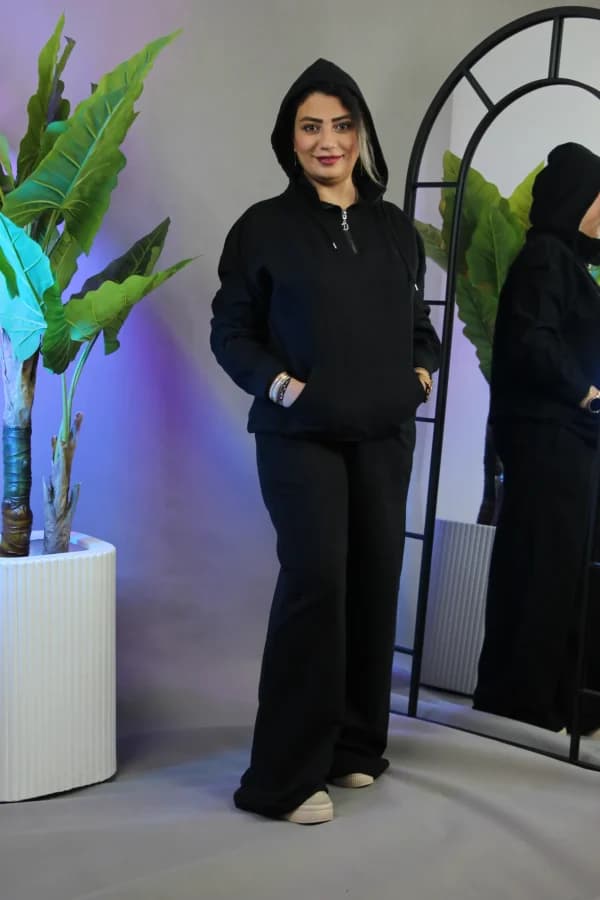 ست هودی و شلوار زنانه دورس سهنخ یقه ایستاده