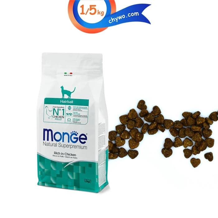 غذای خشک گربه بالغ مونژه هیربال طعم مرغ مدل سوپرپریمیوم وزن 1/5 کیلوگرم Monge Natural Superpremium Hairball