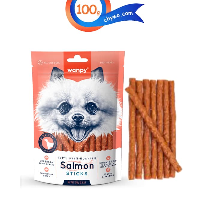 تشویقی سگ ونپی مدل استیکی طعم سالمون وزن 100 گرم Wanpy Salmon Sticks