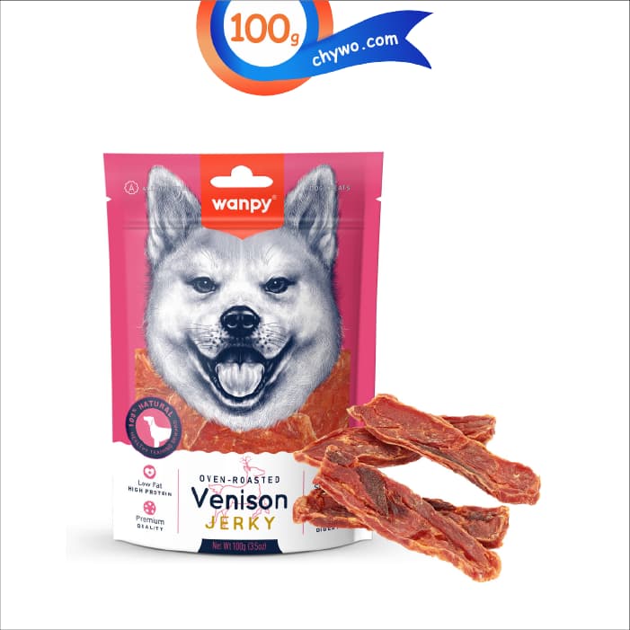 تشویقی سگ ونپی مدل نواری طعم گوزن وزن 100 گرم Wanpy Venison Jerky
