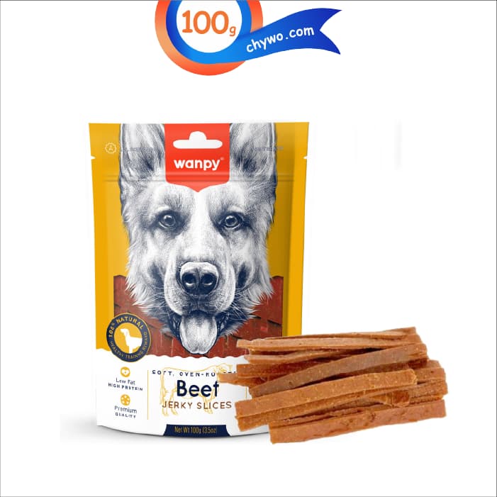 تشویقی سگ ونپی مدل نواری طعم گوشت وزن 100 گرم Wanpy Beef Jerky Slices