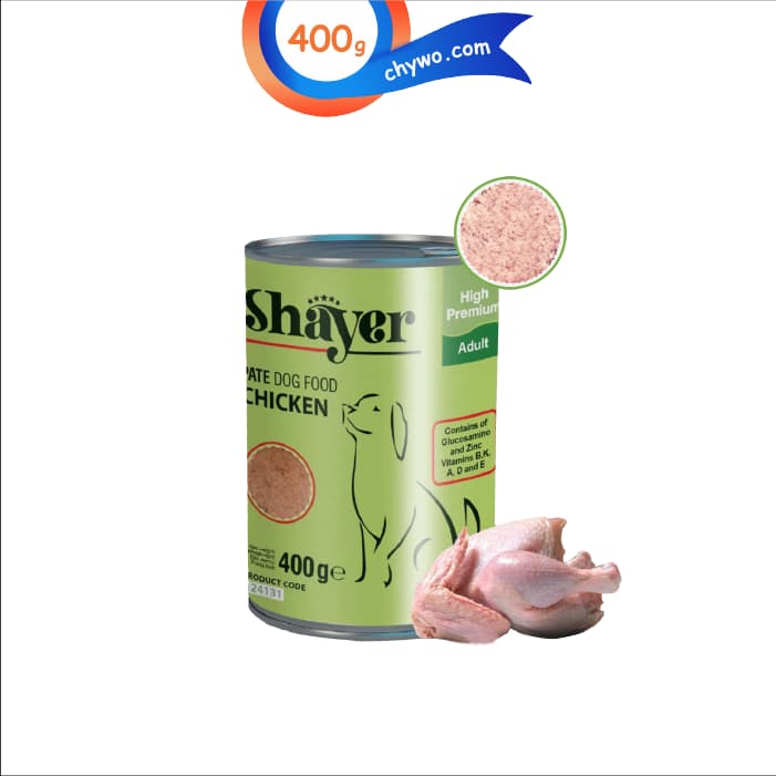 کنسرو سگ شایر طعم مرغ مدل پته وزن 400 گرم Shayer