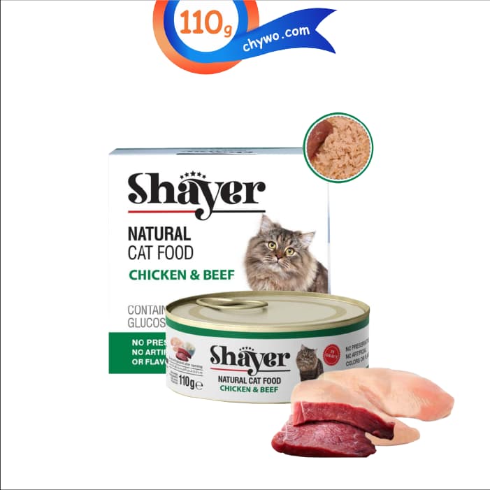کنسرو گربه بالغ شایر طعم مرغ و گوشت مدل نچرال وزن 110 گرم Shayer Natural Cat Food