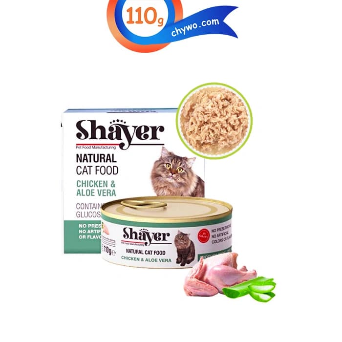 کنسرو گربه بالغ شایر طعم مرغ و آلوورا مدل نچرال وزن 110 گرم Shayer Natural Cat Food