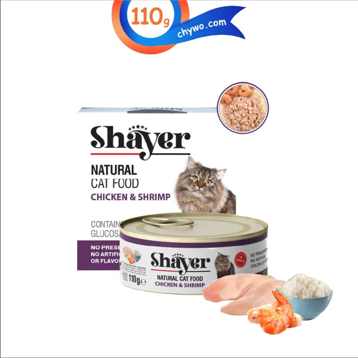 کنسرو گربه بالغ شایر طعم مرغ و میگو مدل نچرال وزن 110 گرم Shayer Natural Cat Food