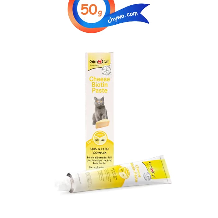 خمیر پوست و مو گربه جیم کت حاوی بیوتین و زینک طعم پنیر وزن 50 گرم GimCat