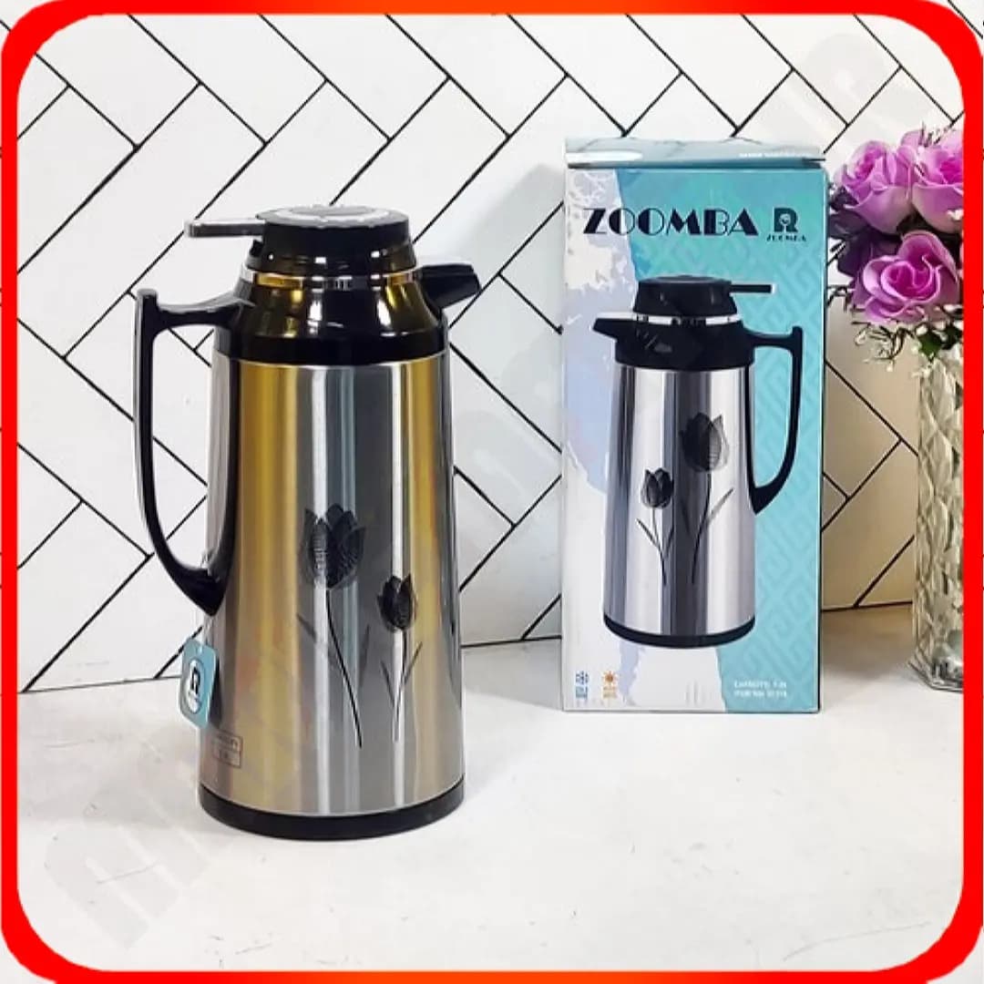 فلاکس 1.3 لیتری شیشه صورتی زومبا مدل S1718 گلدار مشکی
