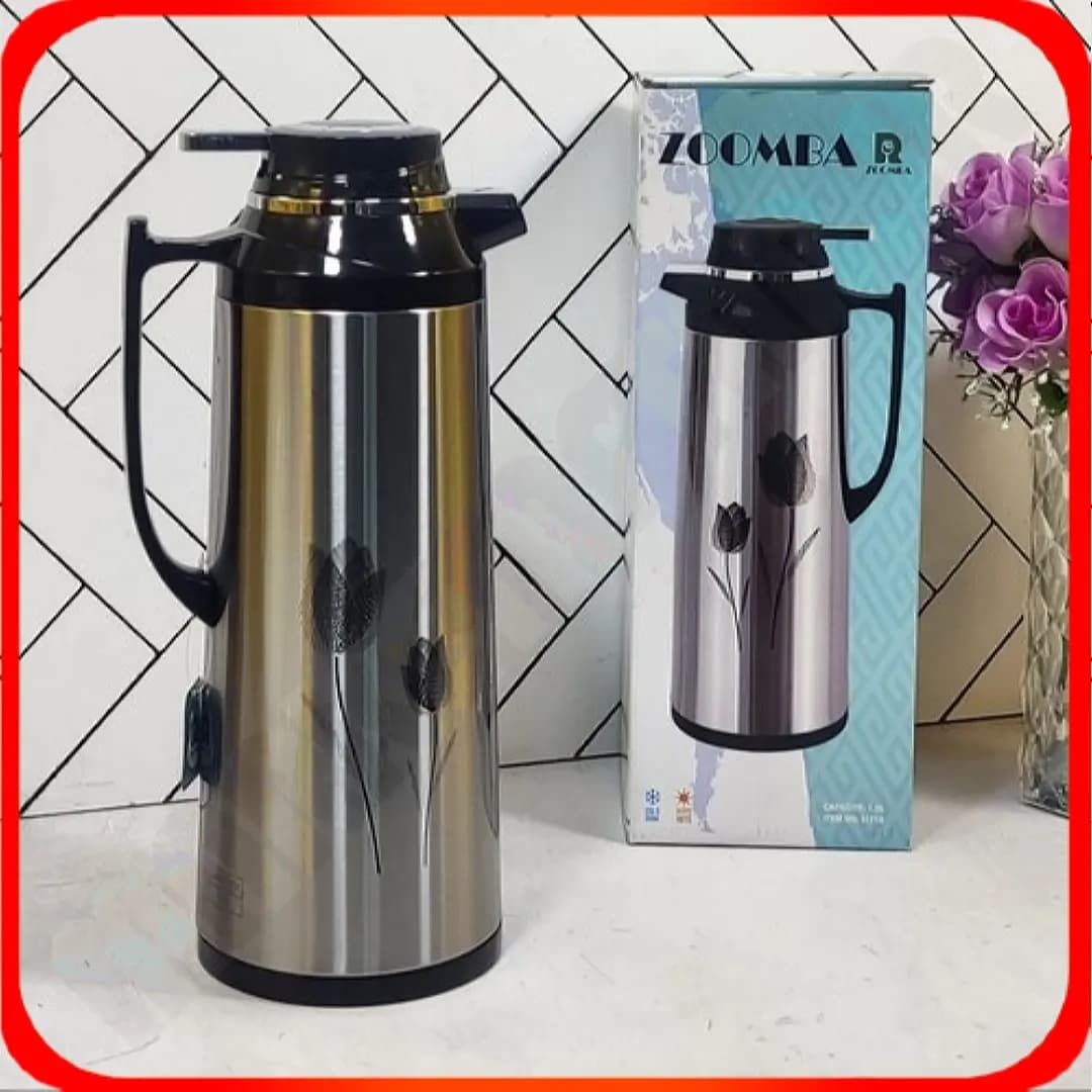 فلاکس 1.9 لیتری شیشه صورتی زومبا مدل S1718 گلدار مشکی
