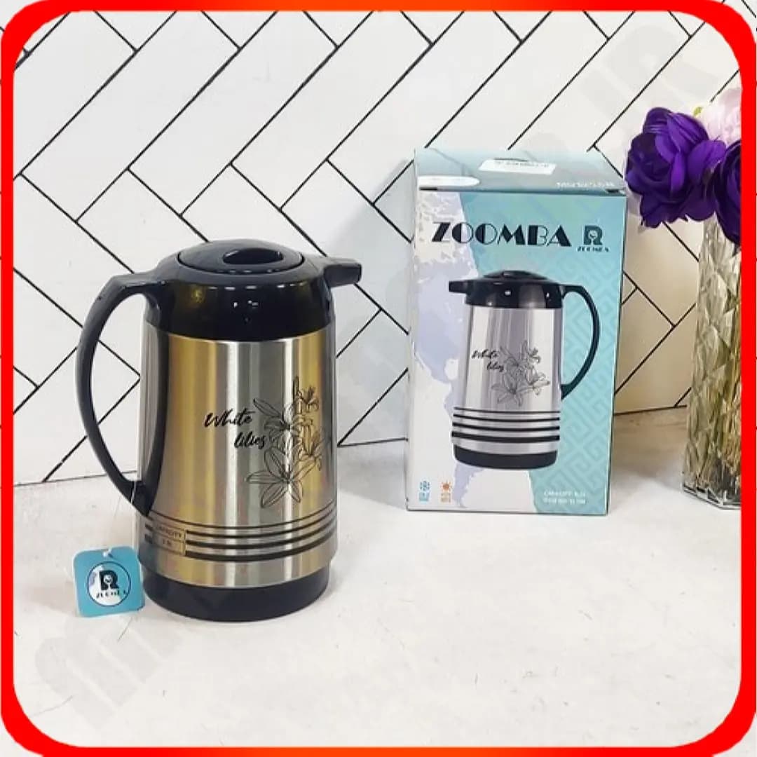 فلاسک نیم لیتری شیشه صورتی زومبا مدل S1746 خطی گلدار