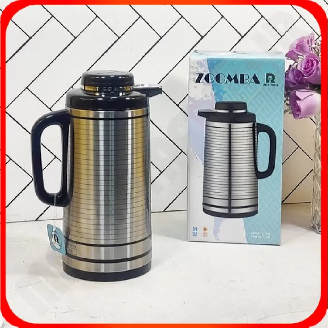 فلاسک ۱.۳ لیتری شیشه صورتی زومبا مدل S1701 خطی ساده