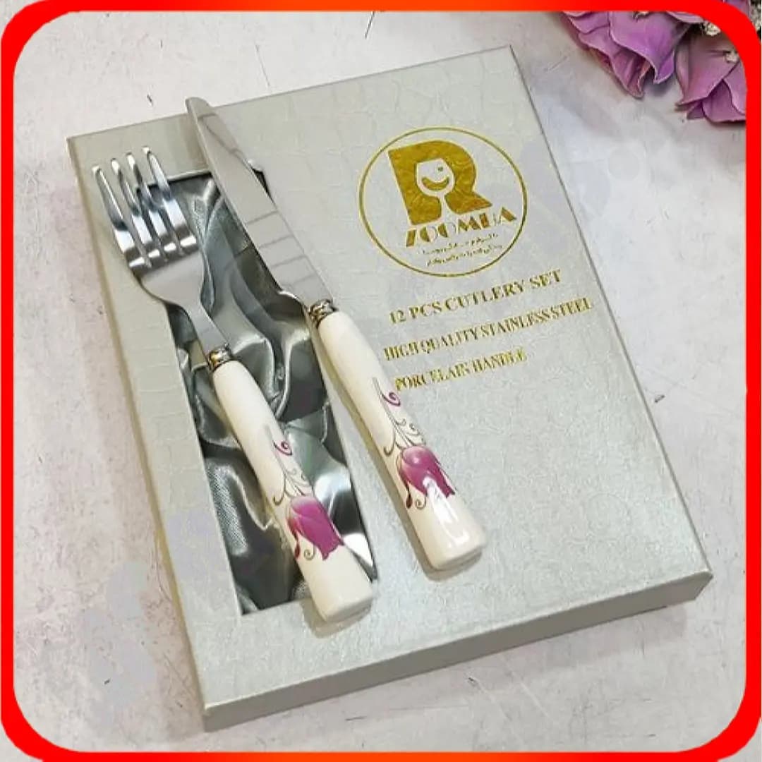 ست کارد و چنگال جعبه‌ای طرح لاله صورتی زومبا مدل 8-29419