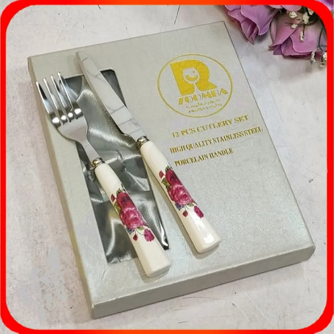 ست کارد و چنگال جعبهای طرح گل رز دبل زومبا مدل 10-29419