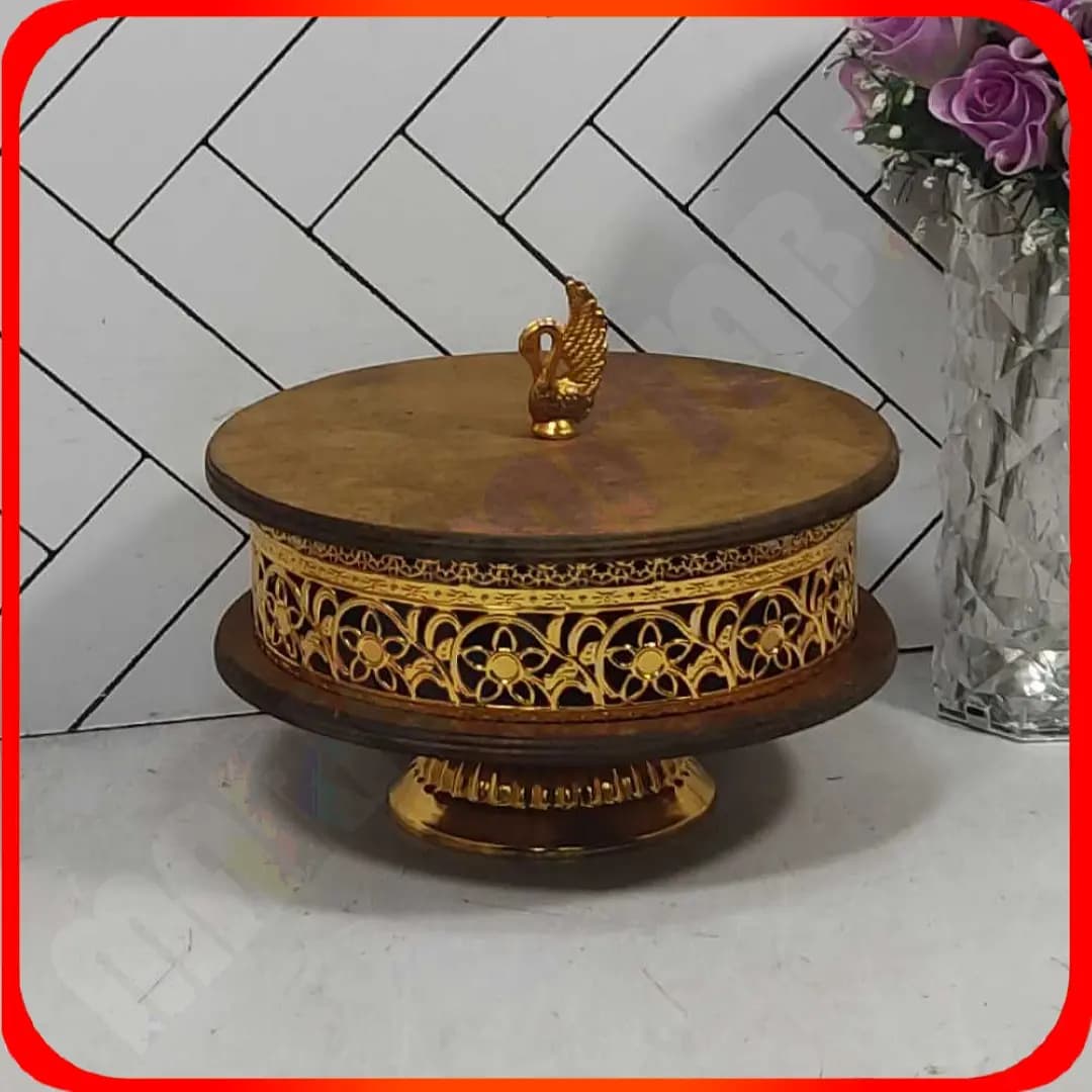 شکلات خوری گرد کف چوب طلایی آینه ای خاتم