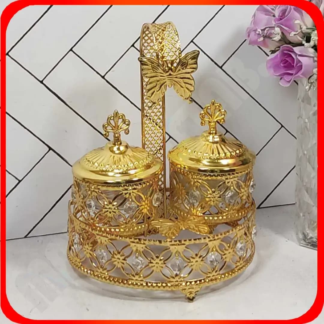 شکلات خوری دوقلو گرد کریستال طلایی خاتم
