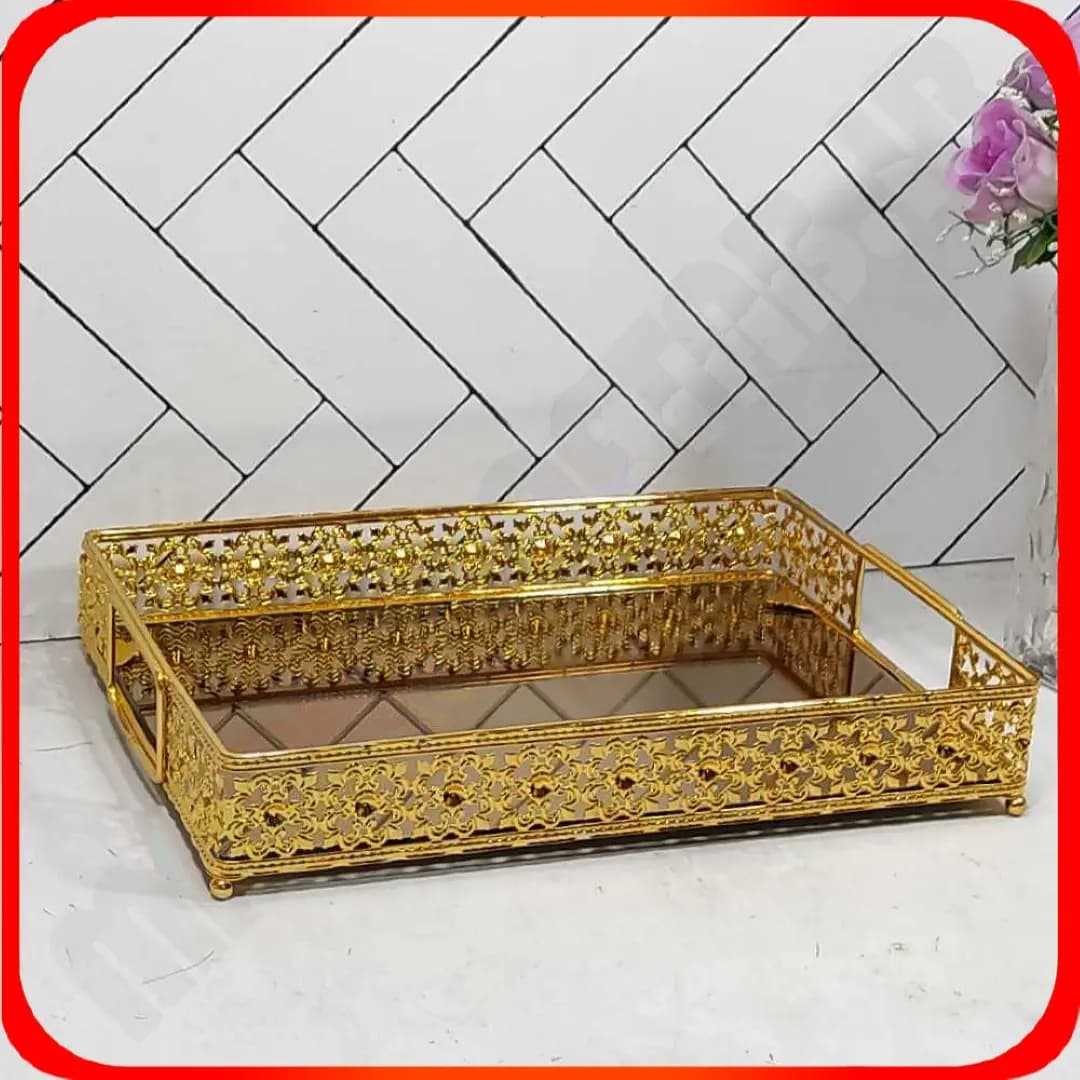 سینی مستطیل ملکه آینه ای طلایی خاتم