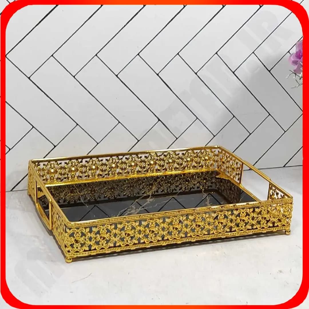 سینی مستطیل ملکه کف ماربل طلایی خاتم