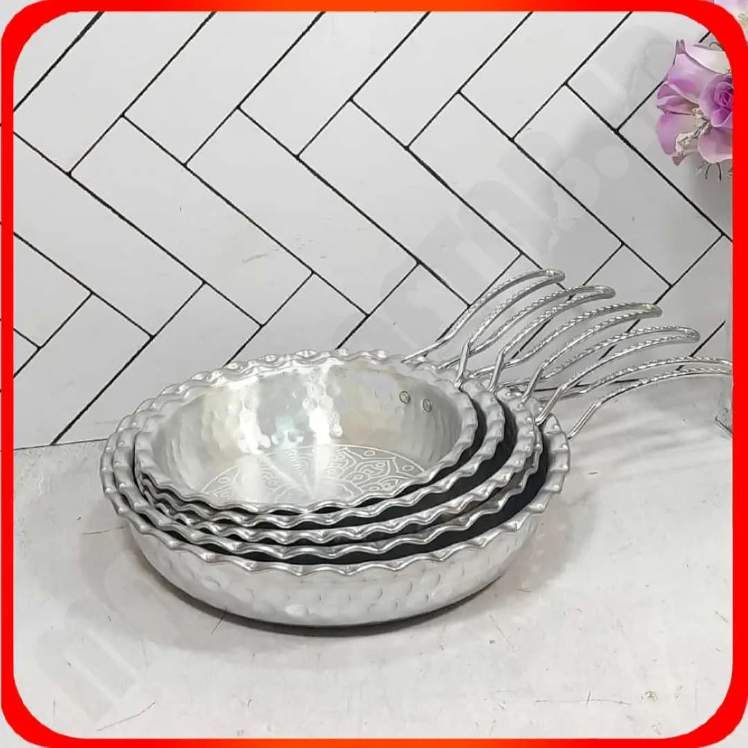 تابه 5 تکه چکشی تکدسته لب کنگره نقره لیزری شهرزاد