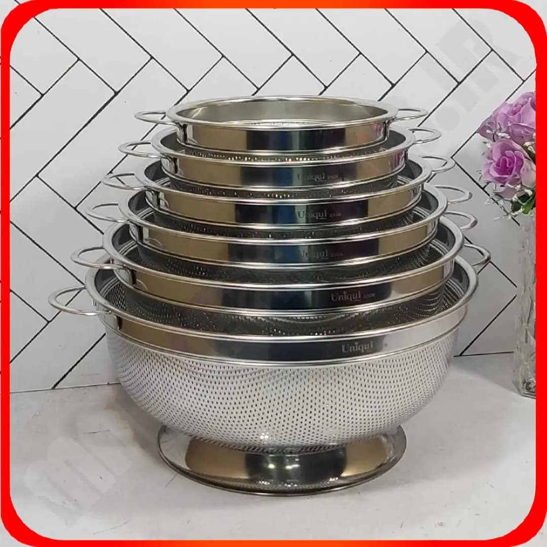 سرویس 6 تیکه آبکش پایه دار دسته دار استیل یونیک هوم