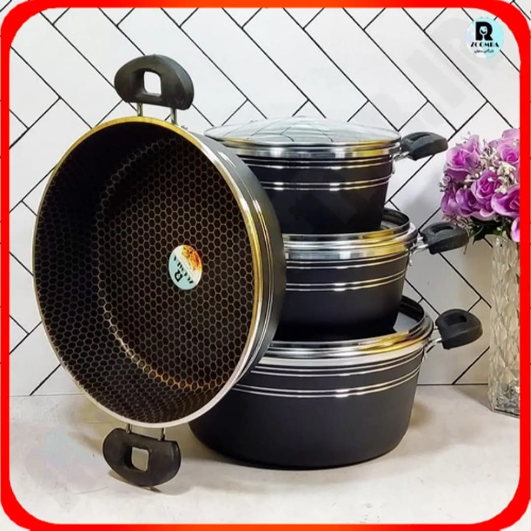 سرویس قابلمه 7 پارچه مشکی دسته پلاستیکی زومبا