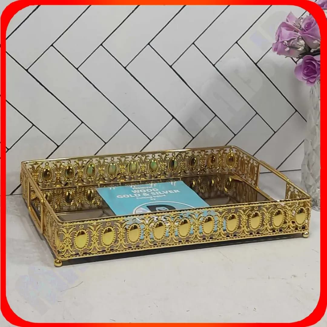 سینی مستطیل شیک پسند طلایی نگین درشت زومبا
