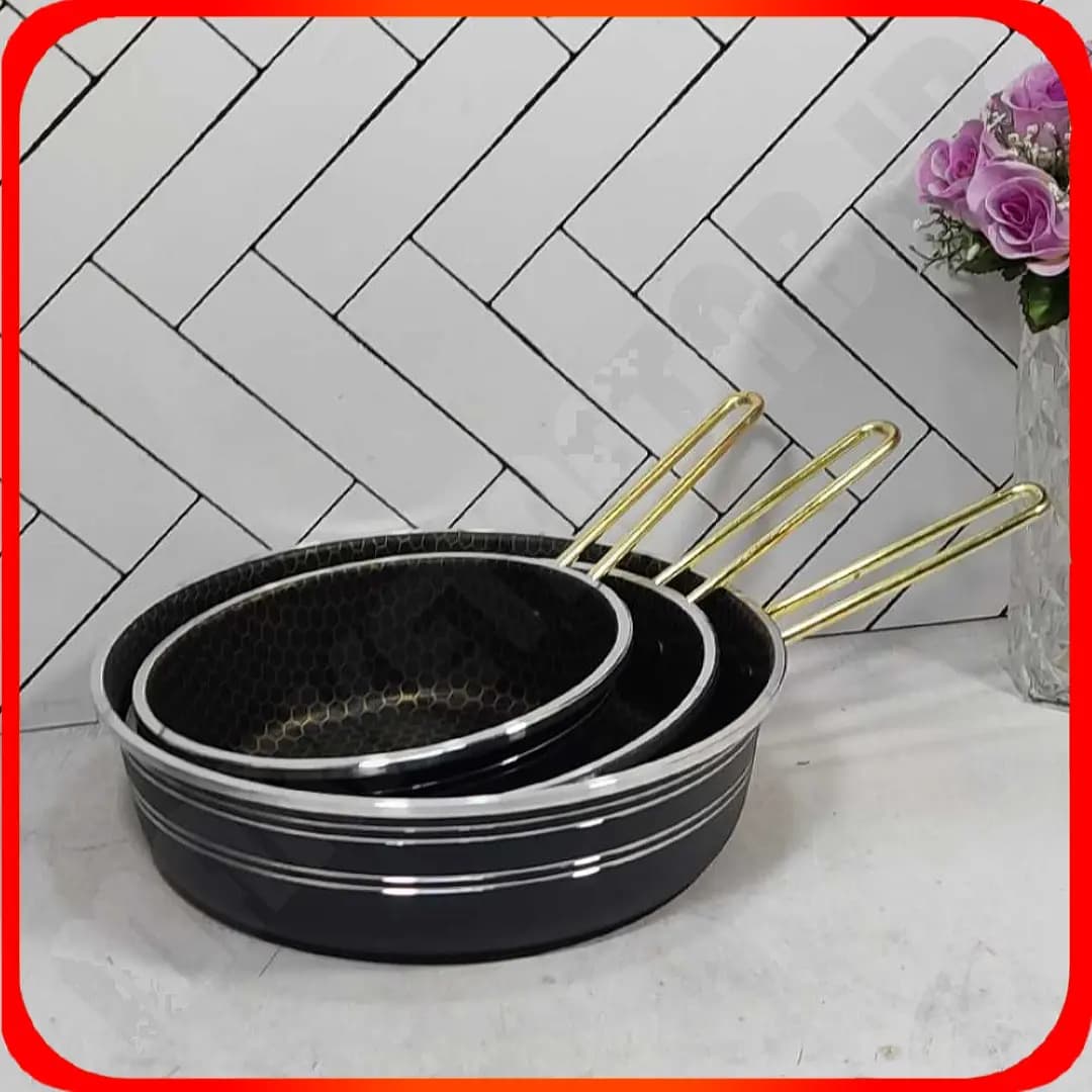 سرویس 3 تابه تک دسته طلایی مشکی زومبا