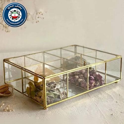جعبه تی بگ شیشه ای 8 خانه برنجی — تصویر ۳