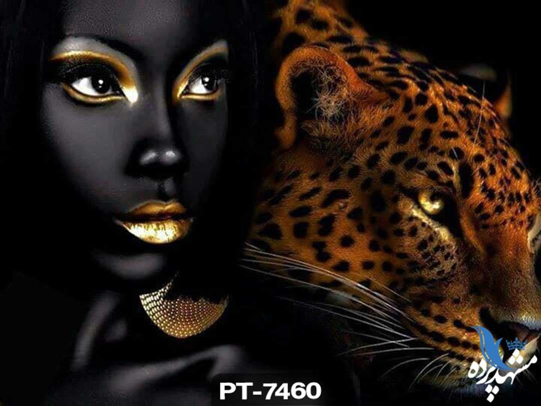 پوستر دیواری طرح چهره زن سیاهپوست و پلنگ کد PT7460 — تصویر ۲