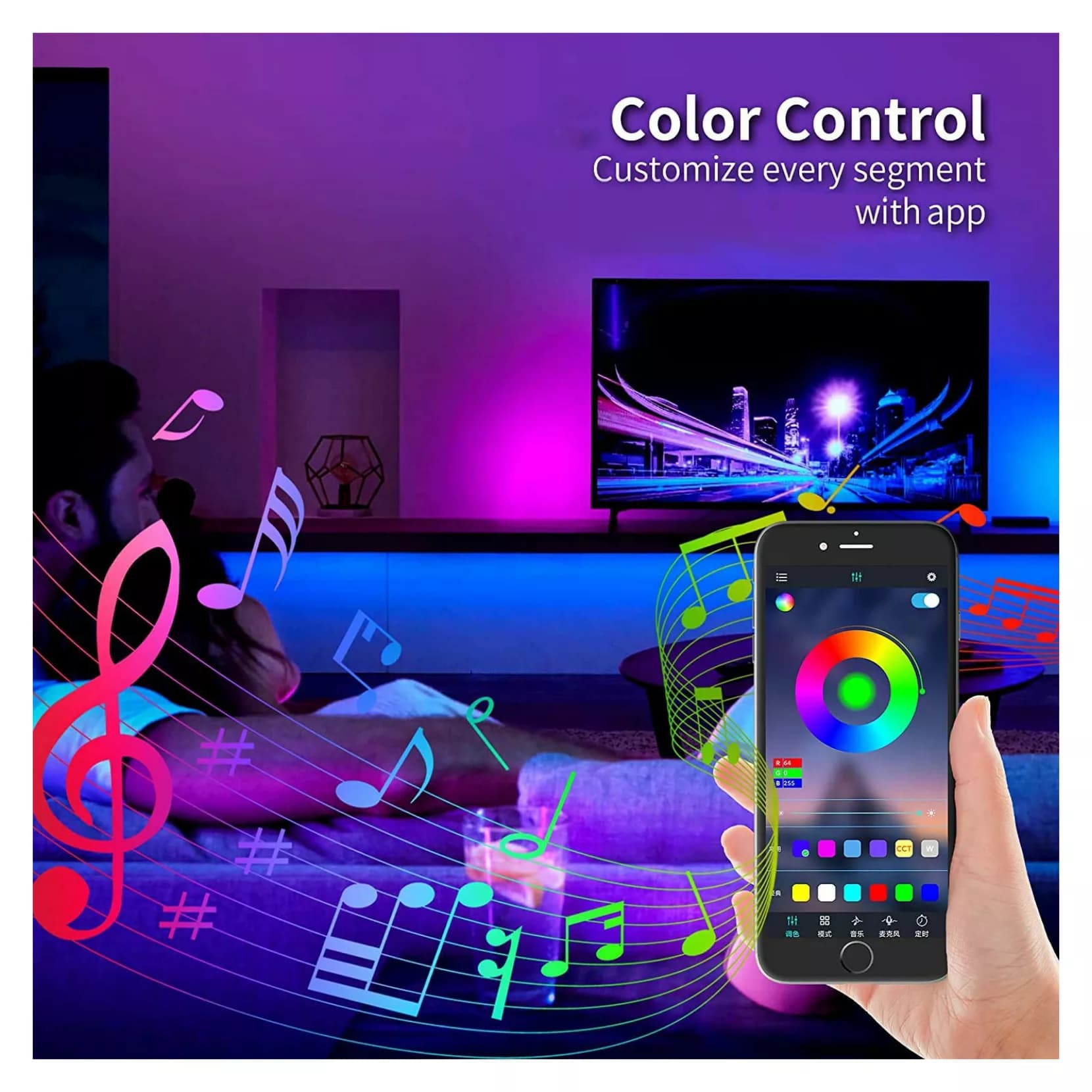 ریسه ال ای دی دریم لایت مدل musical app طول 5 متر — تصویر ۳