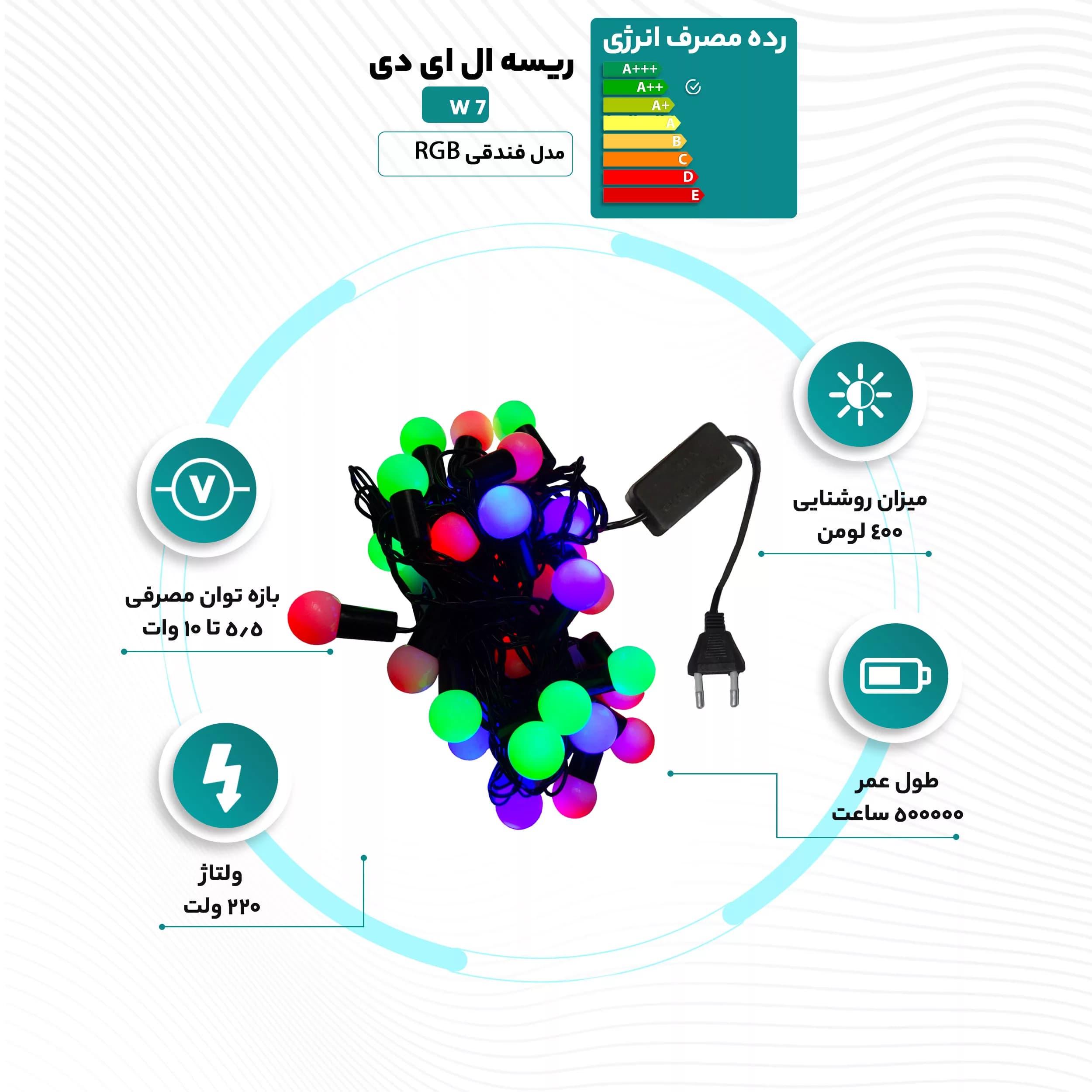ریسه ال ای دی مدل فندقی RGB طول 5 متر — تصویر ۲