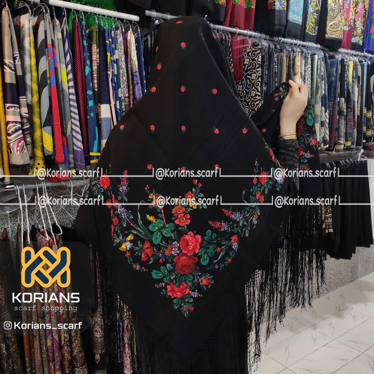 روسری ترکمنی پشمی طرح دلار rw1051 — تصویر ۲