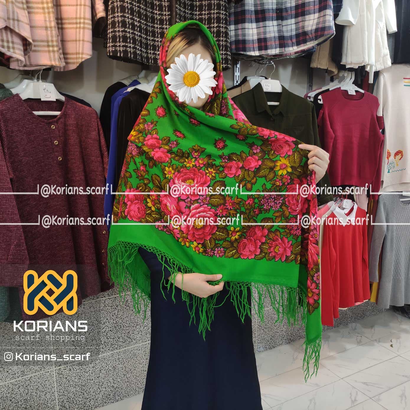 روسری ترکمن مدل آنق سبز کد rw6283