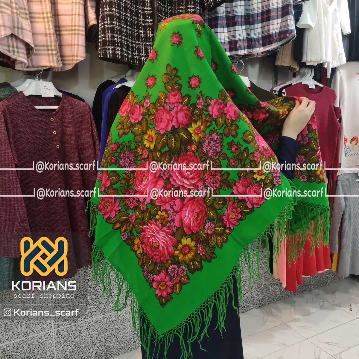 روسری ترکمن مدل آنق سبز کد rw6283 — تصویر ۲