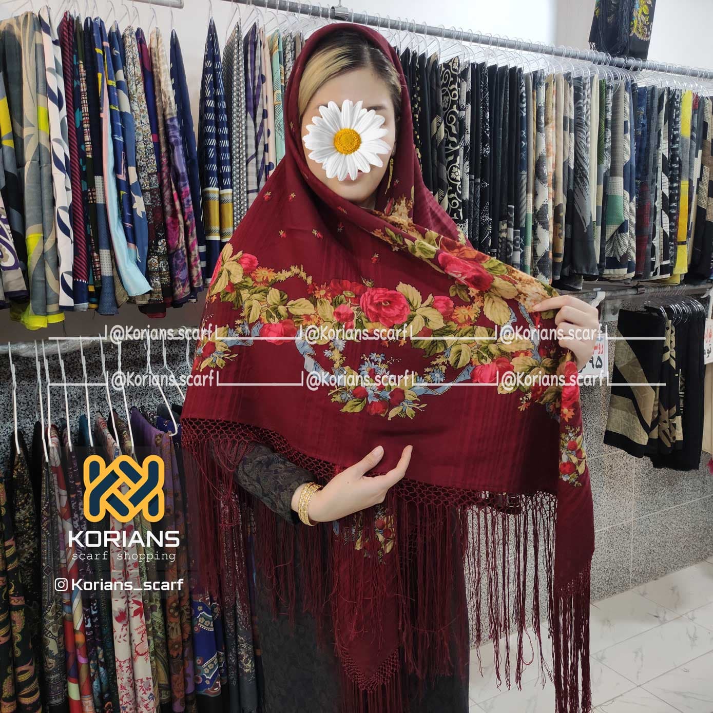 روسری ترکمن پشمی طرح دلار کد Rw8668