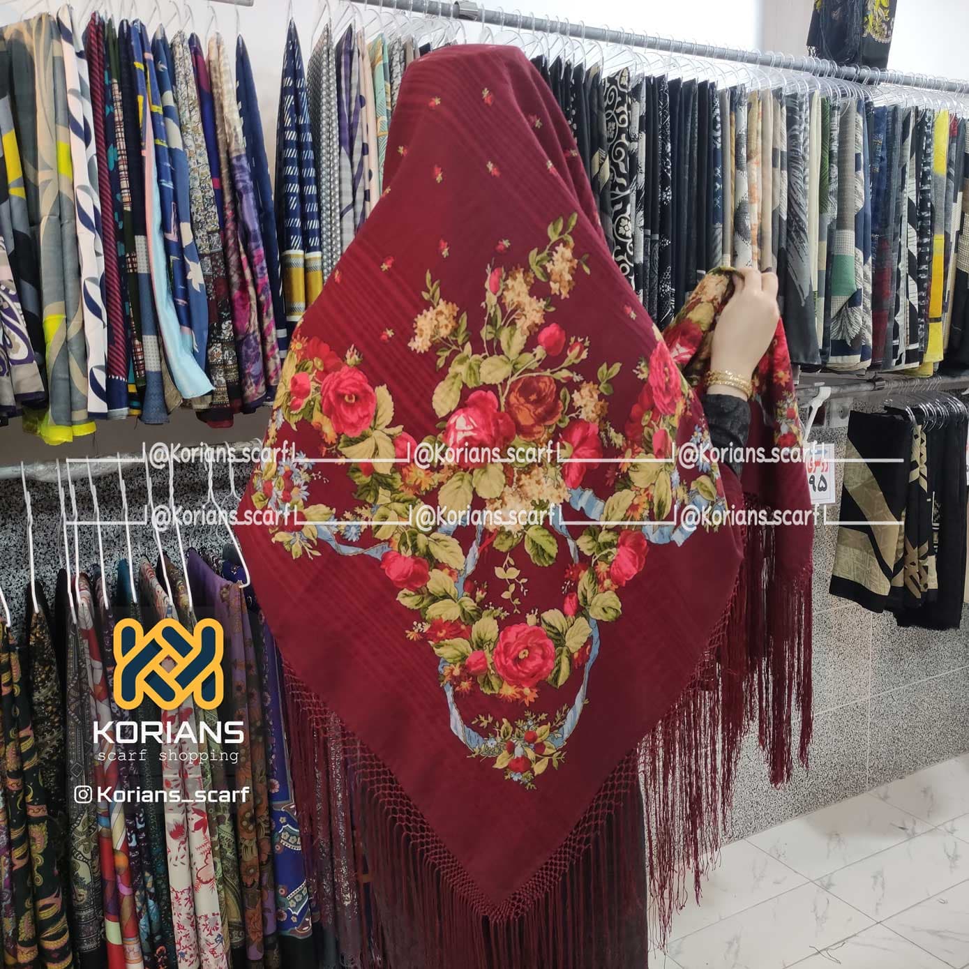 روسری ترکمن پشمی طرح دلار کد Rw8668 — تصویر ۲